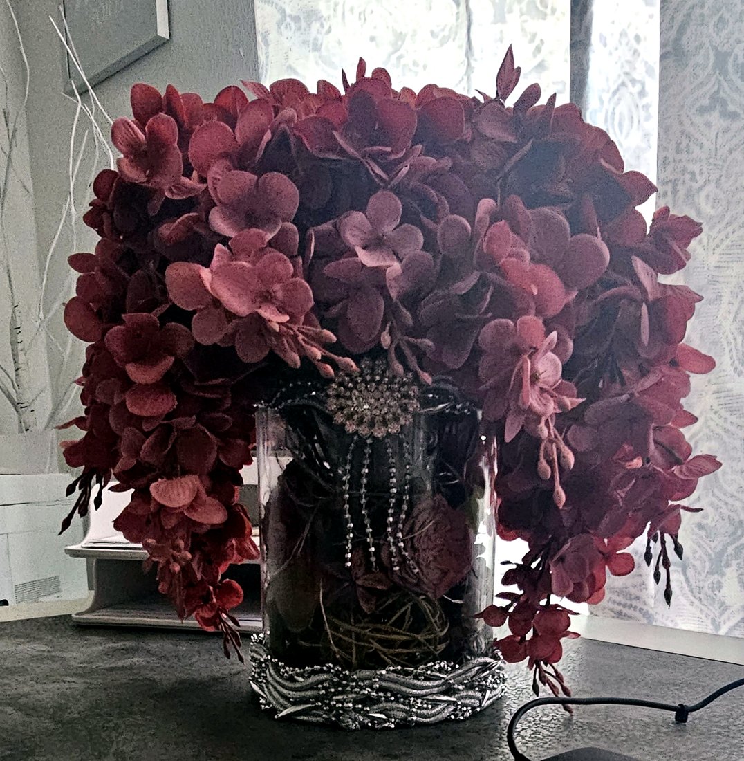 Burgundy Evening, a handmade lit floral arrangement
