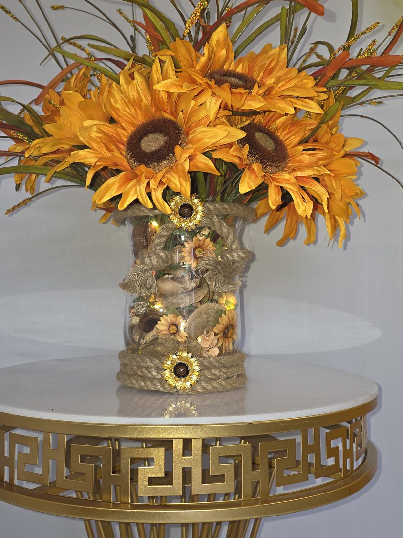 Harvest Sunflower, a handmade lit floral arrangement