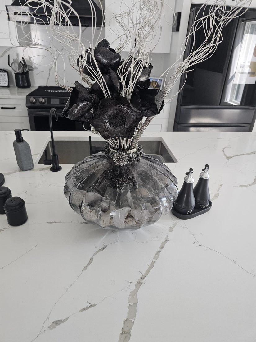 Midnight Bloom, a handmade lit floral arrangement