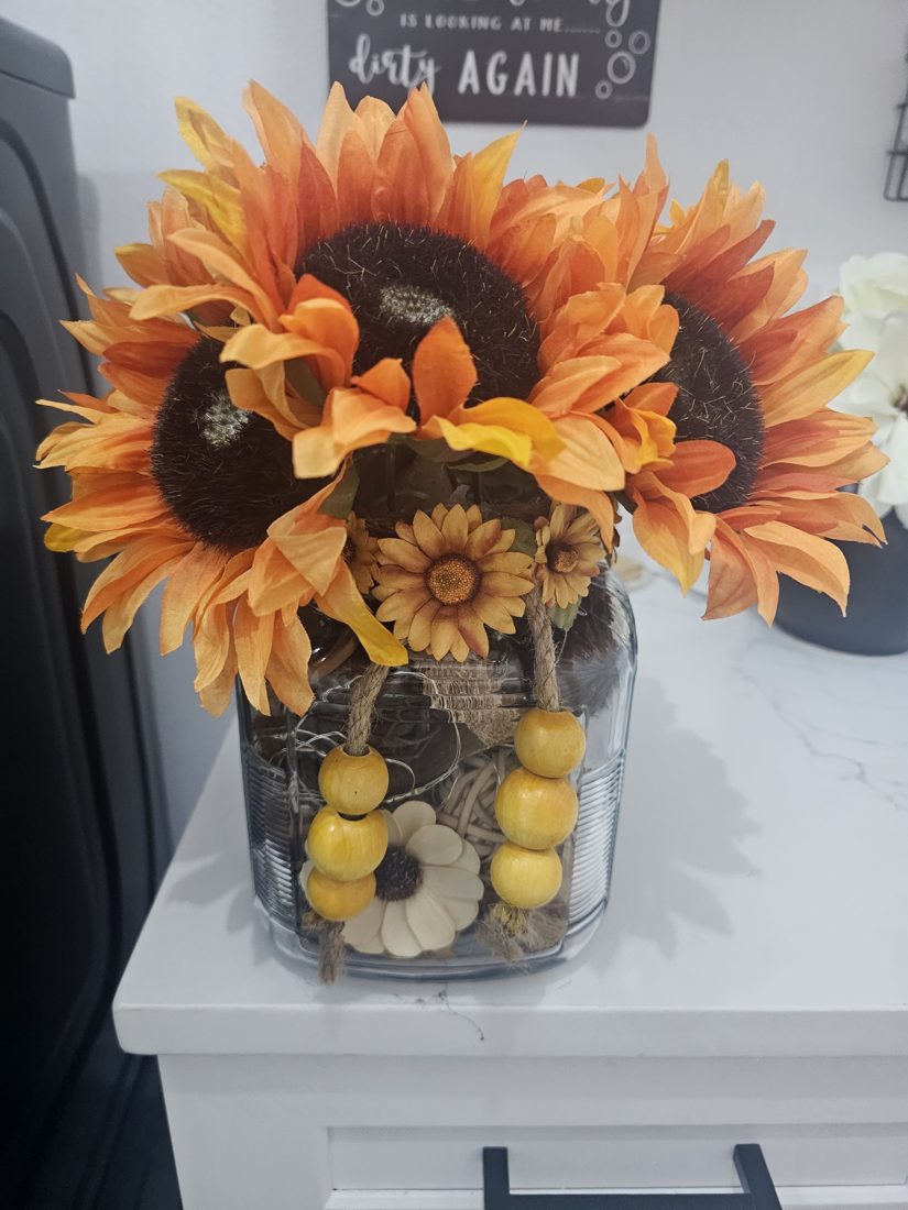 Sunflower Jar, a handmade lit floral arrangement